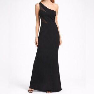 🆕 Laundry by Shelli Segal Black One Shoulder Mesh Panel Maxi Gown Dress Party